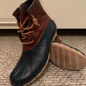 Sperry brown and navy duck boot